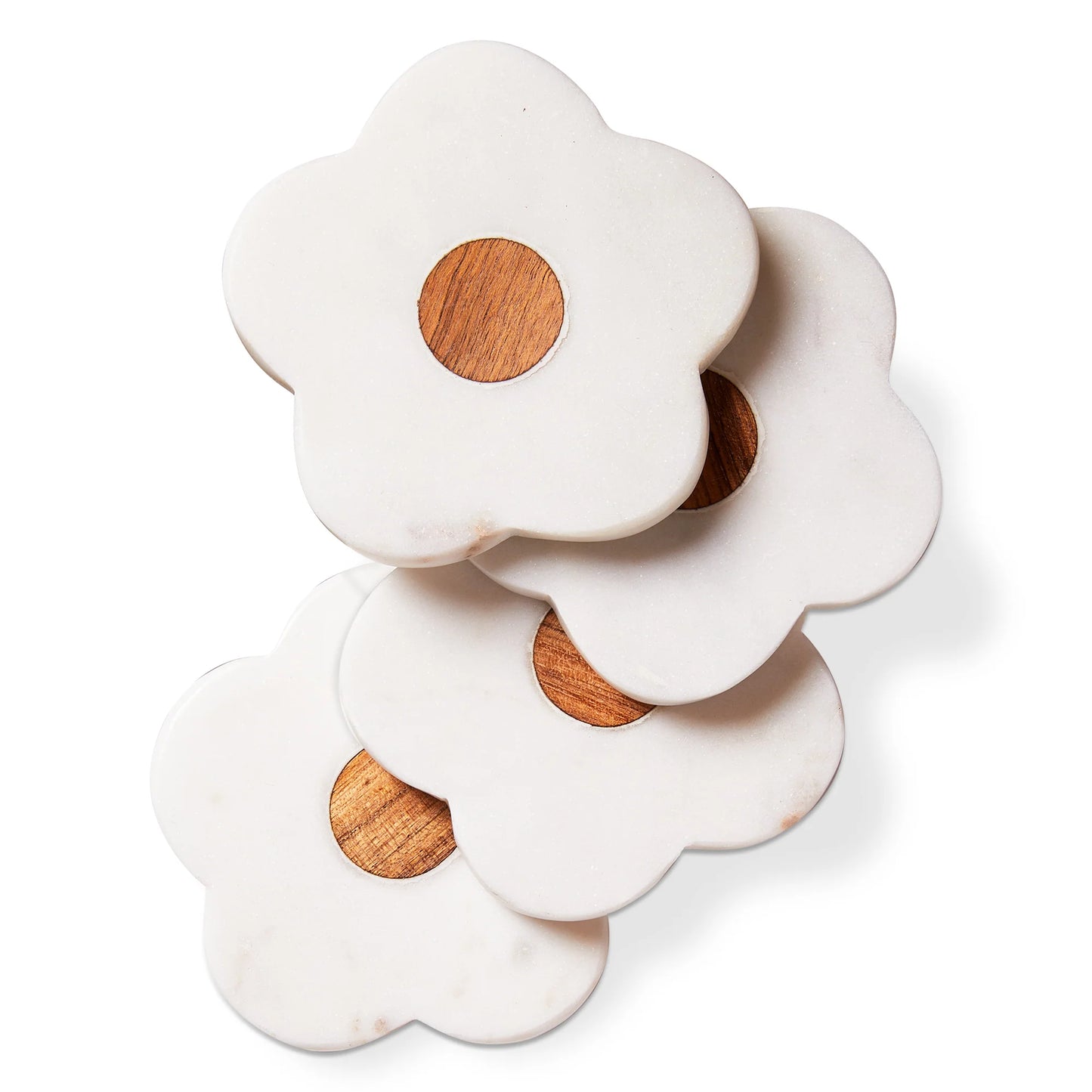 Marble & Wood Flower Coaster Set