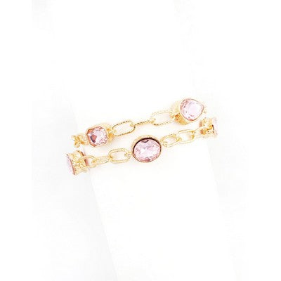 Meghan Browne GOLD-PK DOUBLE STRAND GOLD BRACELET WITH PINK STONE