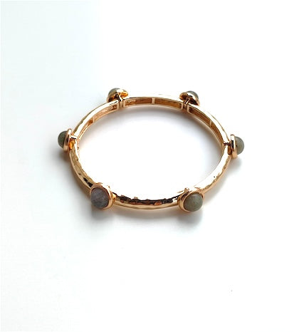 Meghan  Browne GUC-LA Gold stretch bracelet with stationed labradorite bead accent