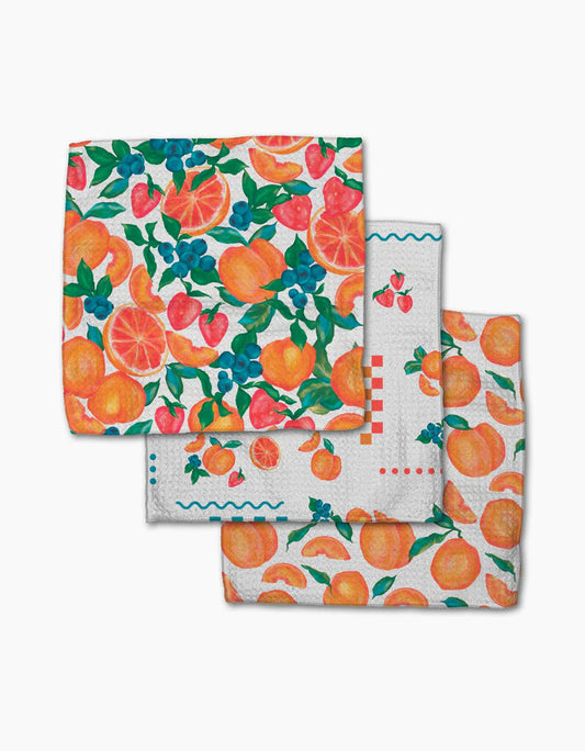 Highly absorbent and quick drying kitchen set of 3 dishcloths by Geometry made with Geoweave featuring the Sweet Pickings pattern.