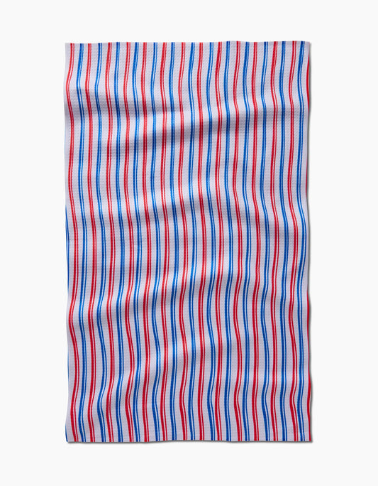 geometry, geoweave, kitchen towel, dish cloth, dishcloth, kitchen, tea towel, cleaning, white weave, red stripes, blue stripes, Americana, Patriotic, Red, white and blue, 