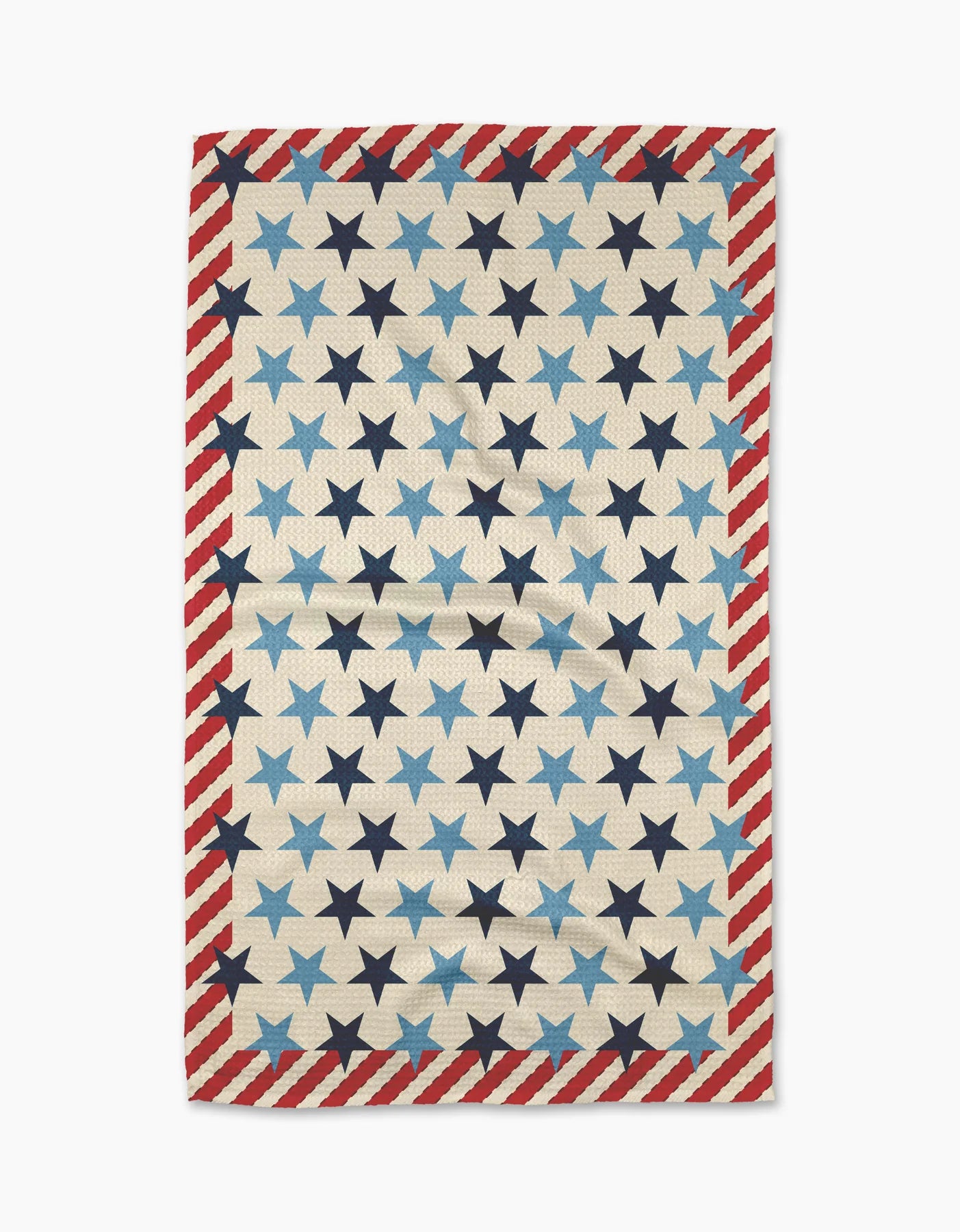 geometry, geoweave, kitchen towel, dish cloth, dishcloth, kitchen, tea towel, cleaning, summer fair, patrioc, red, white and blue, fourth of July, americana, America, stars, blue stars, striipes