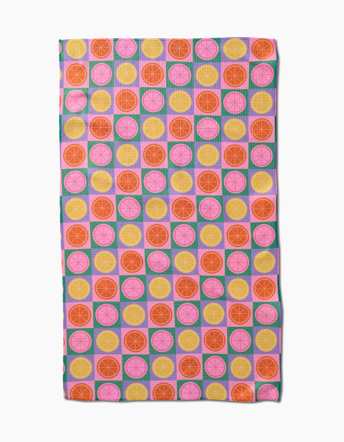 geometry, geoweave, kitchen towel, dish cloth, dishcloth, kitchen, tea towel, cleaning, lemon, vibrant, pink, purple, yellow, orange, green, summer lemons