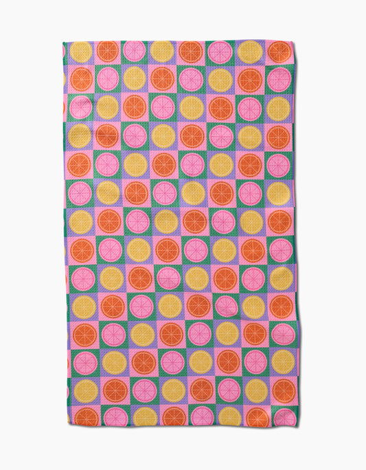 geometry, geoweave, kitchen towel, dish cloth, dishcloth, kitchen, tea towel, cleaning, lemon, vibrant, pink, purple, yellow, orange, green, summer lemons
