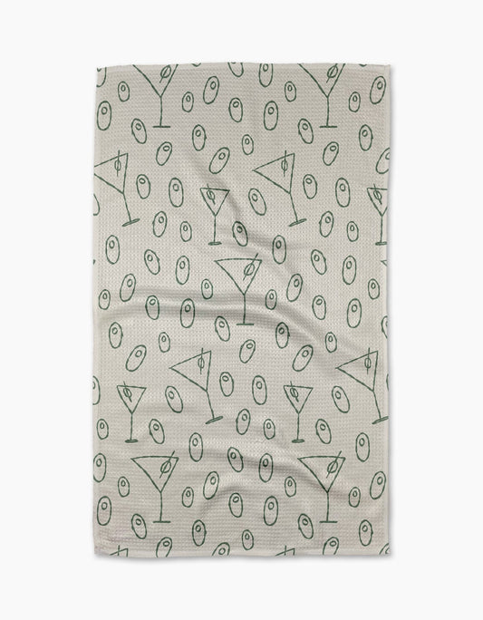 Geometry tea towel, geoweave, olives, martini, kitchen towel, bar towel, dish towel, 