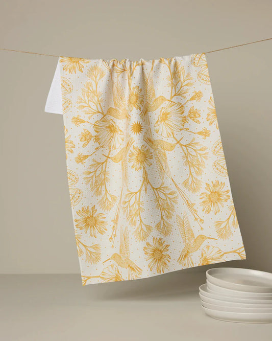 Highly absorbent and quick drying kitchen tea towel by Geometry made with Geoweave featuring the Gilded Nectar Pattern.