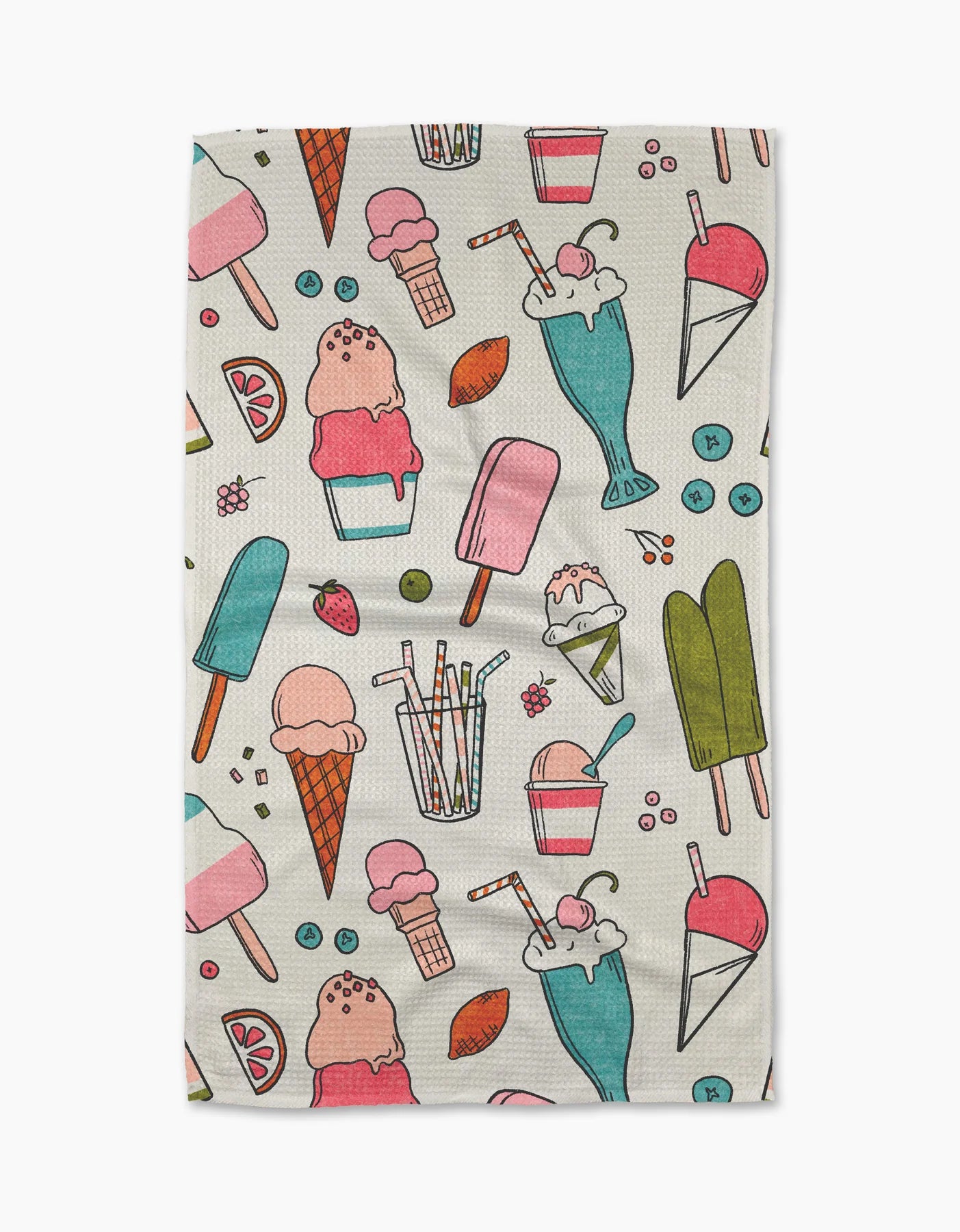 geometry, geoweave, kitchen towel, dish cloth, dishcloth, kitchen, tea towel, cleaning, ice cream, straws, popsicle, sundae, frozen treats, cones, summer heat, 