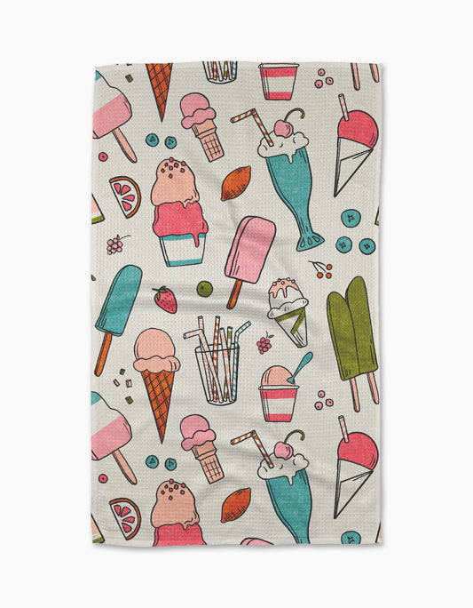 geometry, geoweave, kitchen towel, dish cloth, dishcloth, kitchen, tea towel, cleaning, ice cream, straws, popsicle, sundae, frozen treats, cones, summer heat, 
