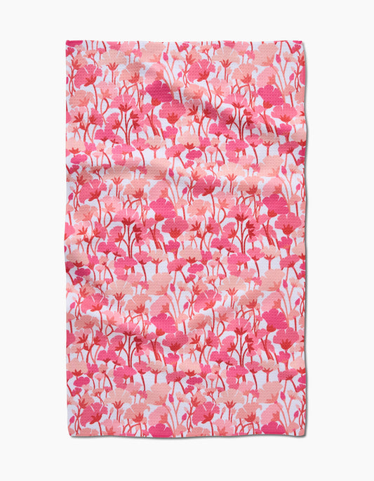 geometry tea towel, geoweave, towel, kitchen towel, bar towel, rag, cleaning, decorative towel, pink flowers, pink florals