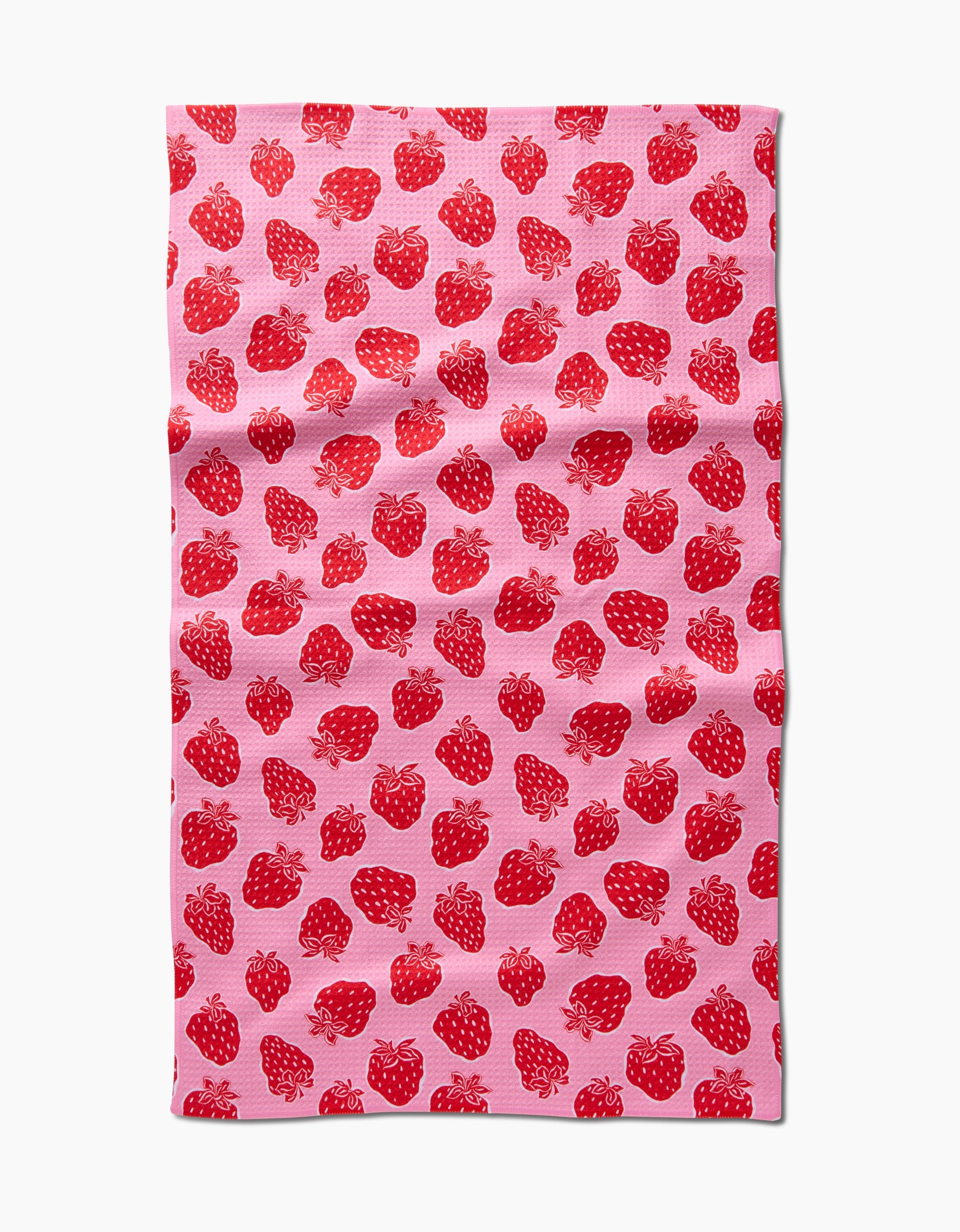 geometry, geoweave, kitchen towel, dish cloth, dishcloth, kitchen, tea towel, cleaning, pink towel, woven, red strawberries, strawberry fields,