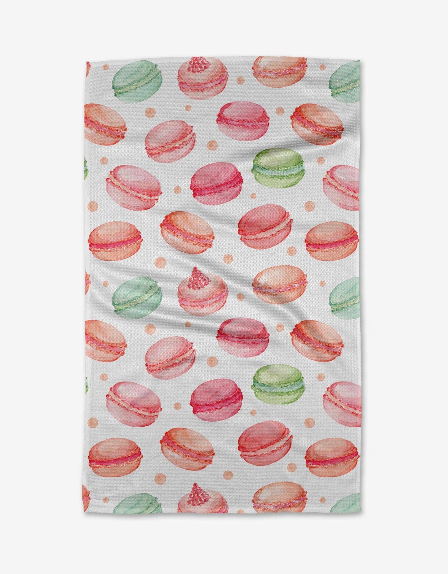 geometry, geoweave, kitchen towel, dish cloth, dishcloth, kitchen, tea towel, cleaning, white weave towel, sweet macarons, coral, sage, pink, dessert 