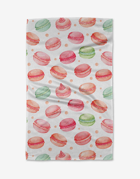 geometry, geoweave, kitchen towel, dish cloth, dishcloth, kitchen, tea towel, cleaning, white weave towel, sweet macarons, coral, sage, pink, dessert 