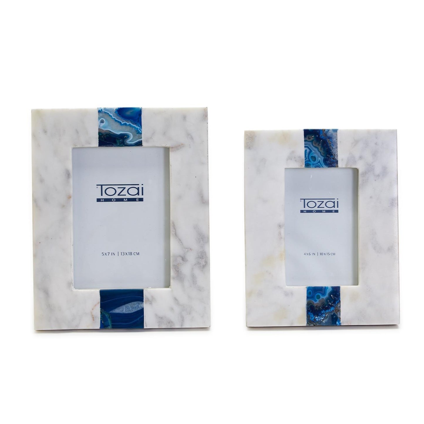 White Marble with Blue Agate Inlay Frame 4x6