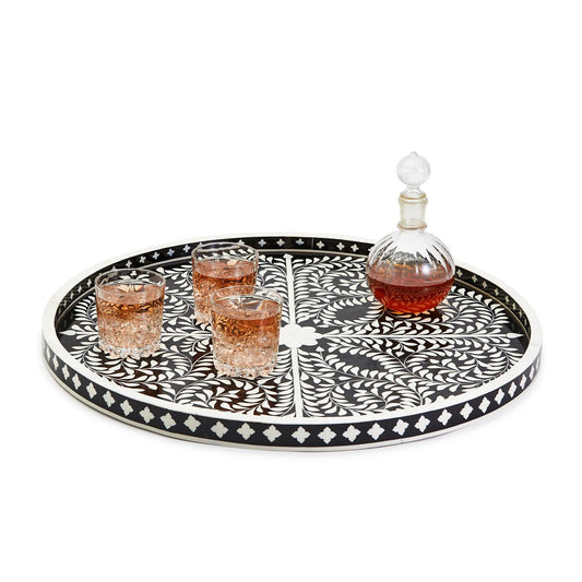 Jaipur Palace Black and White Decorative Round Serving Tray