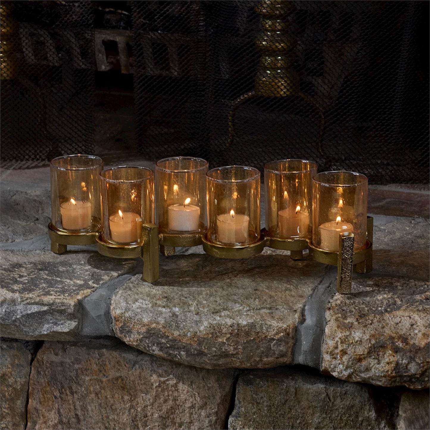 Amber Glass Set/6 Candleholder