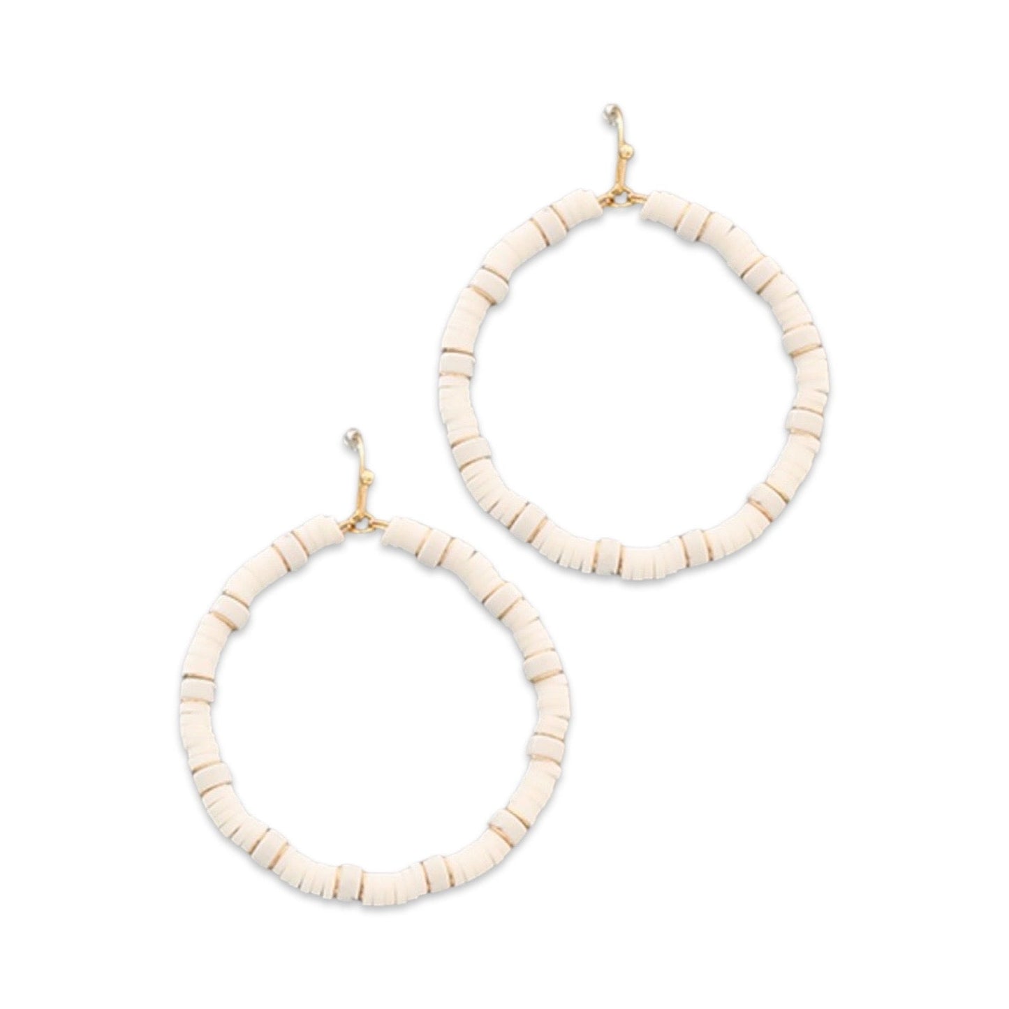 Pair of white rubber hoop earrings by Pierce & Hide on a white background