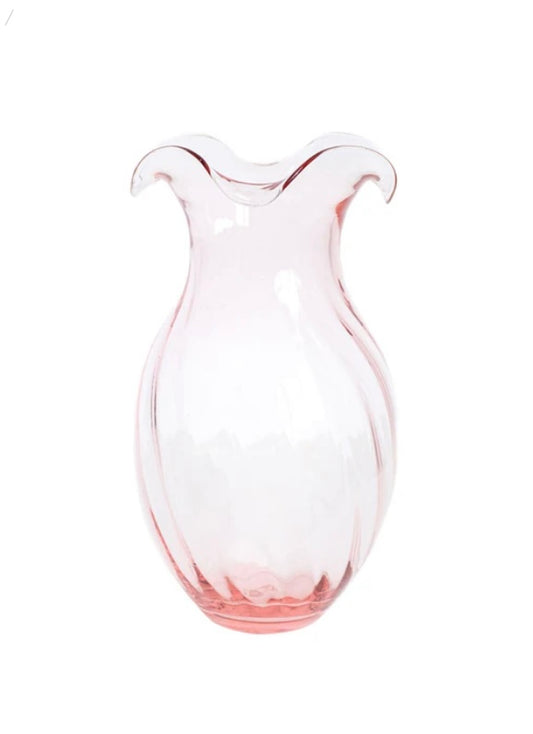 Vietri Hibiscus Glass Pink Vertical Fluted Small Vase