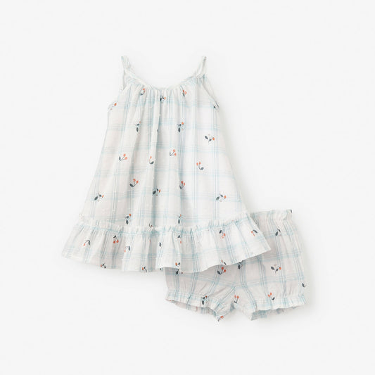Elegant Baby Strawberry Picnic Swiss Dot Dress & Bloomers 3-6m