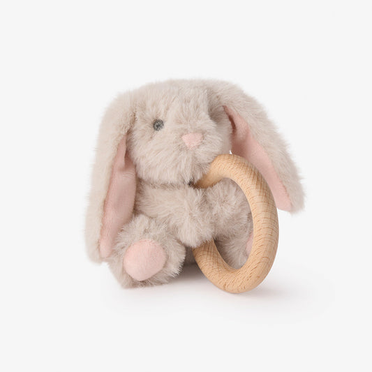 Elegant Baby Taupe Bunny Plush Ring Rattle