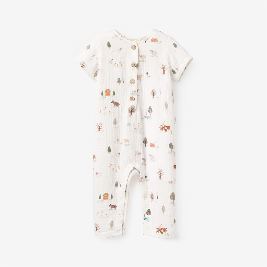 Elegant Baby On The Farm Organic Muslin Jumpsuit 3-6m