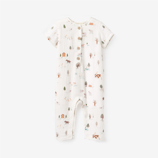 Elegant Baby On The Farm Organic Muslin Jumpsuit 3-6m