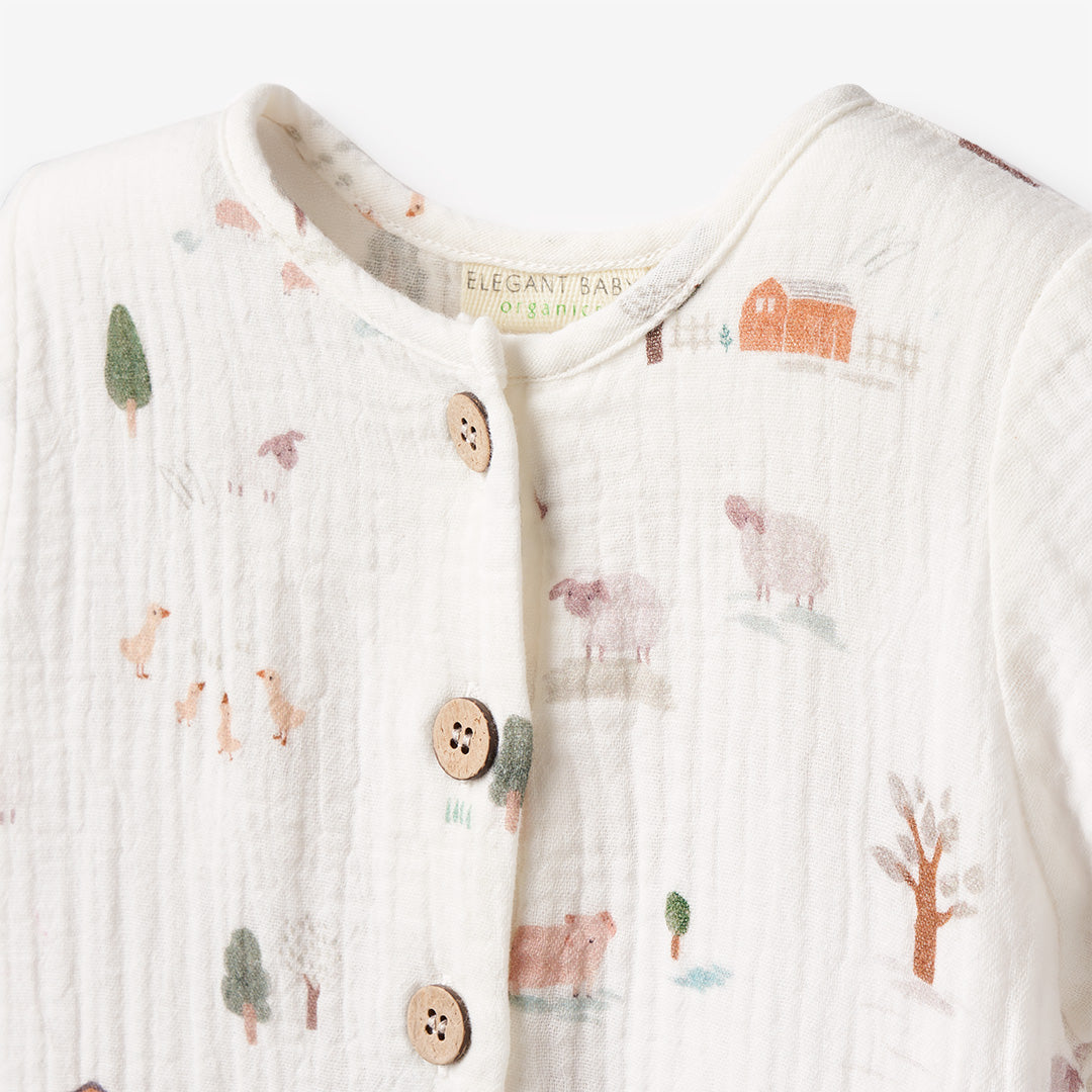 Elegant Baby On The Farm Organic Muslin Jumpsuit 3-6m