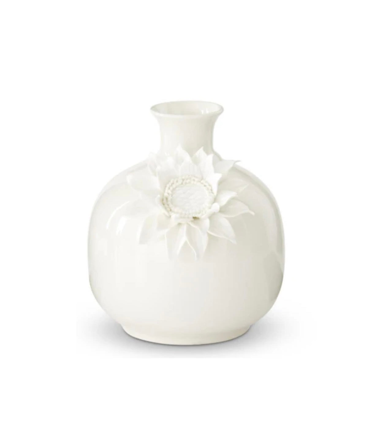 White Ceramic Sunflower Vase 8”