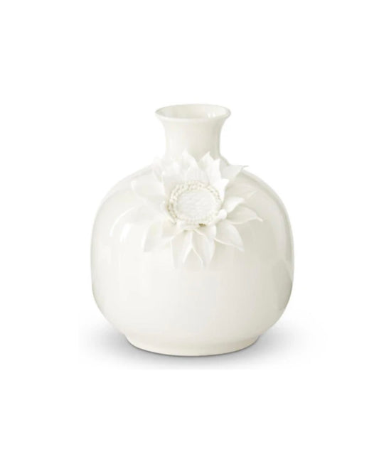 White Ceramic Sunflower Vase 8”