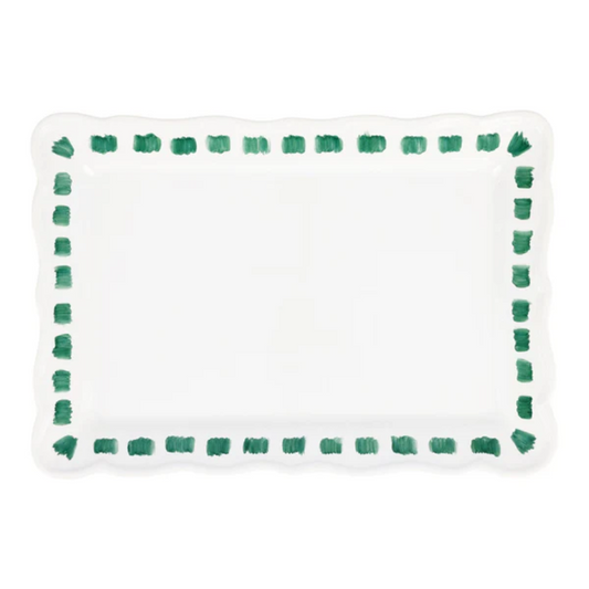 Vietri Lisbon Green Stitch Rectangular Platter