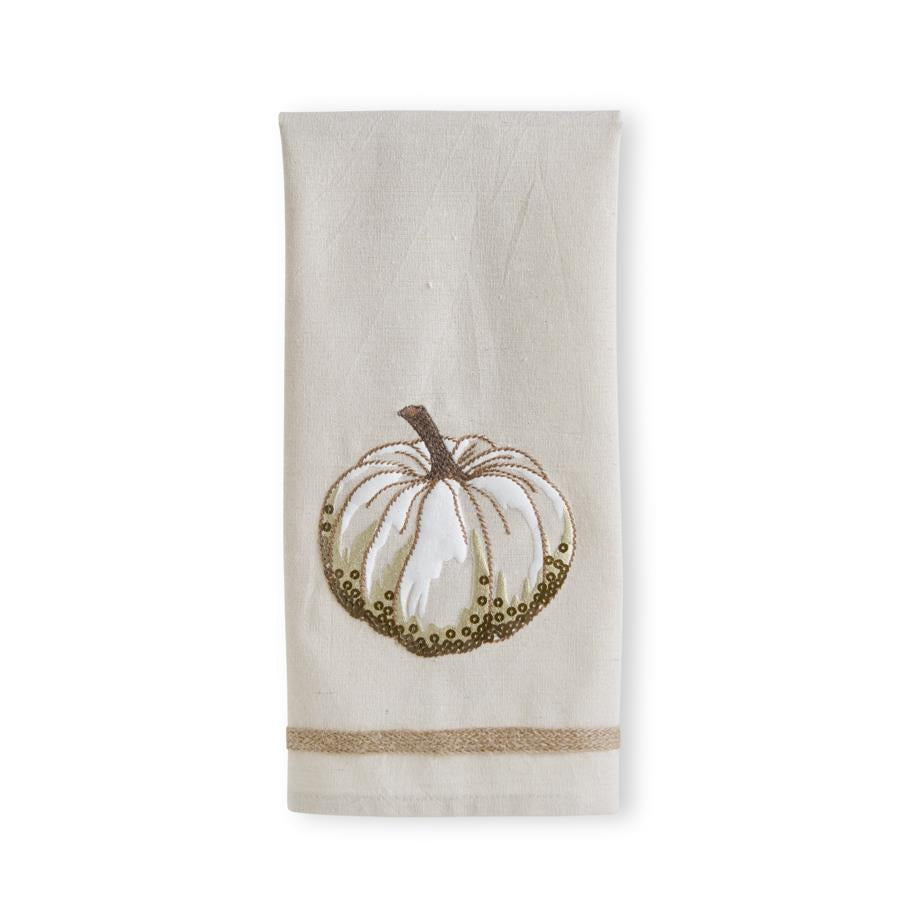 Cream Tea Towel with Embroidered Pumpkin SALE