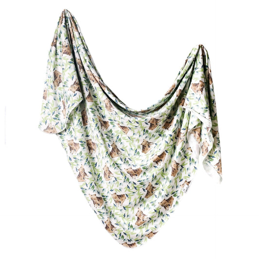 Copper Pearl Bear Knit Swaddle Blanket