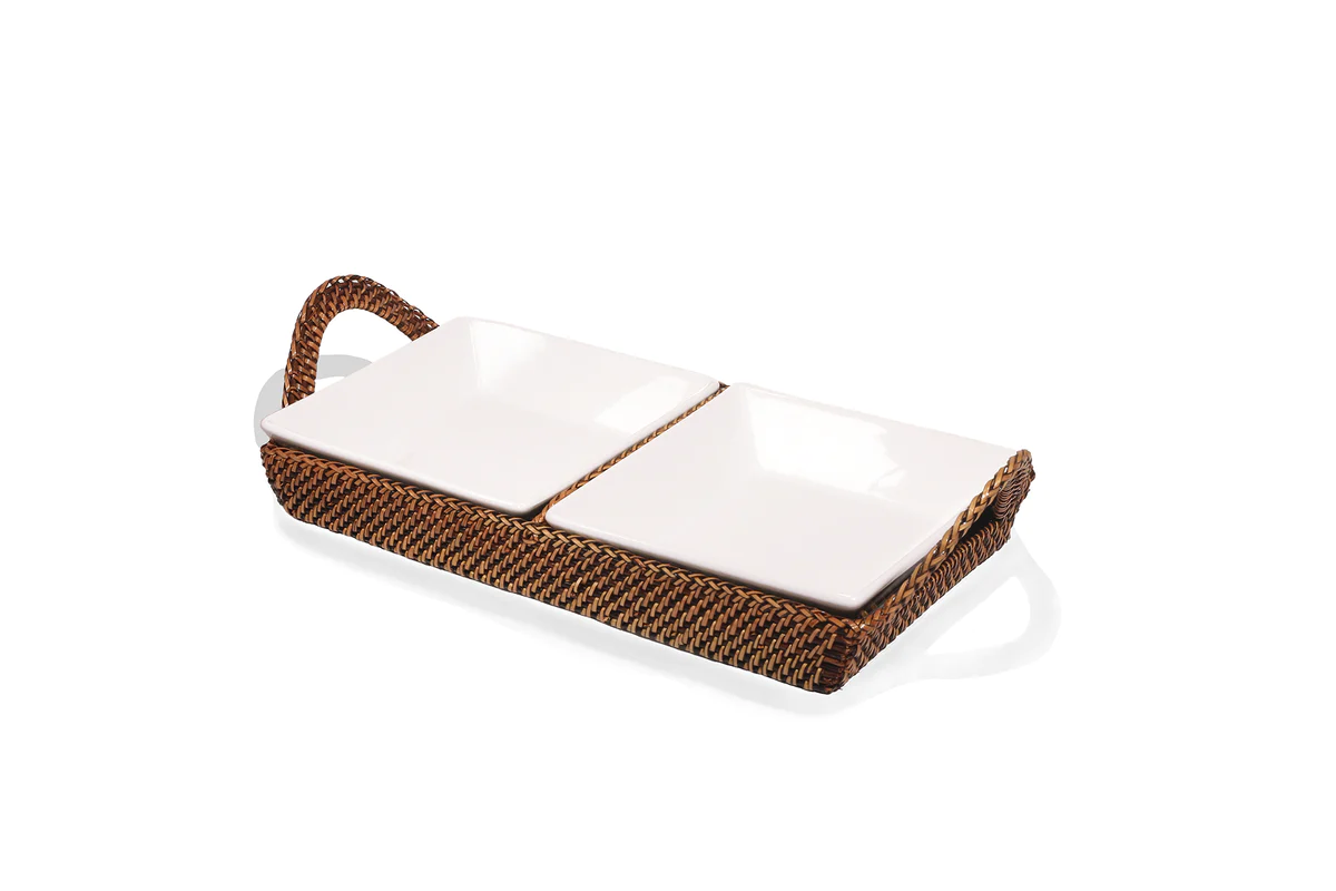 Calaisio 2 Section Condiment Server Tray with Porcelain Dishes