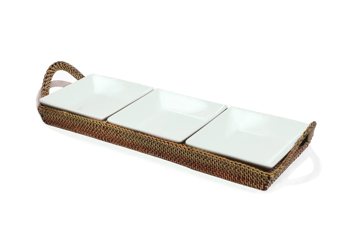 Calaisio 3 Section Condiment Server Tray with Porcelain Dishes
