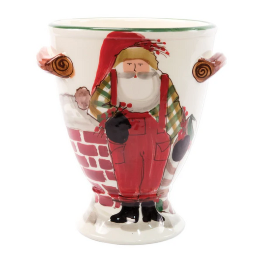 Vietri Old St Nick Footed Urn with Chimney & Stockings