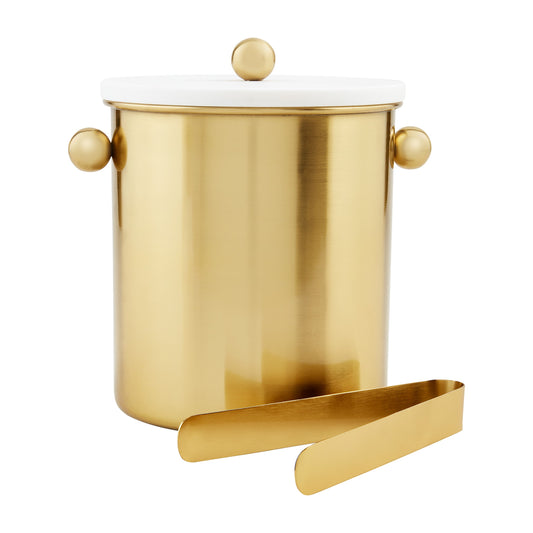 Brass and Marble Ice Bucket Set