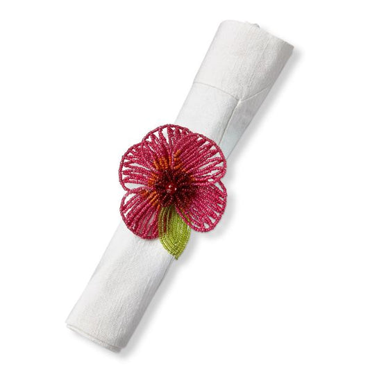 Beaded Flower Napkin Ring Fushia