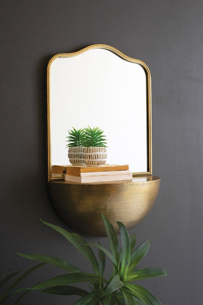 Antique Brass Mirror w/ Demi-Lune Shelf
