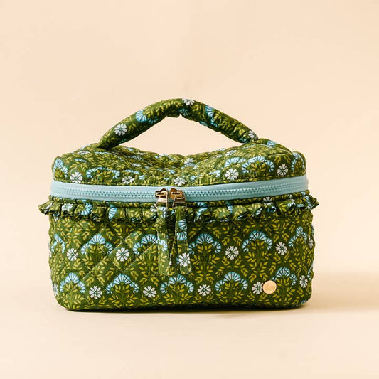Glam and Go Quilted Cosmetic Bag Everbloom Forest Green