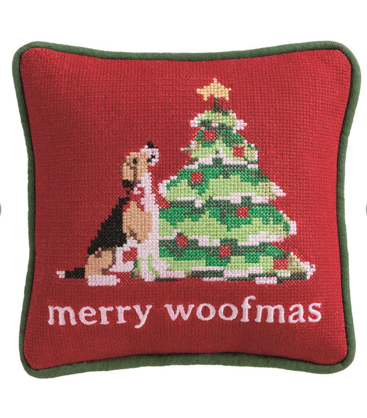 Mudpie Merry Woofmas Needlepoint Pillow