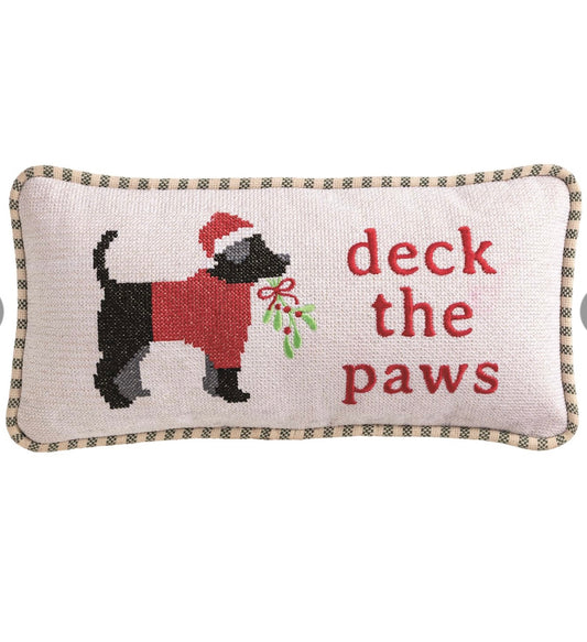 Mudpie Deck the Paws Needlepoint Pillow