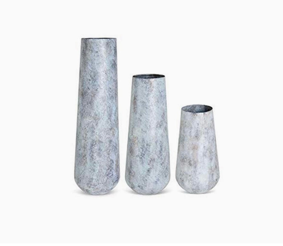Acid Wash Light Blue Metal Vase Med