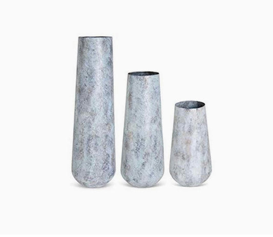 Acid Wash Light Blue Metal Vase Lg