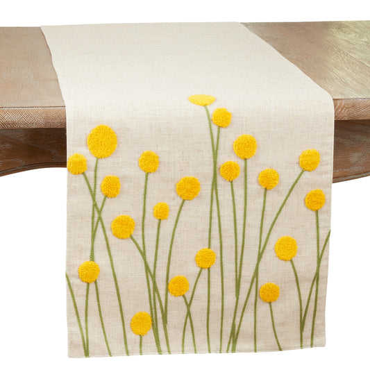 Saro Embroidered Yellow Flowers Runner