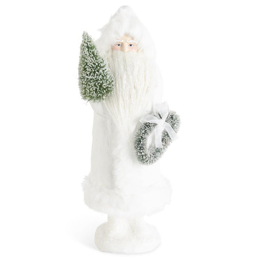 Glitter Cream Fur Santa w/ Wreath & Tree