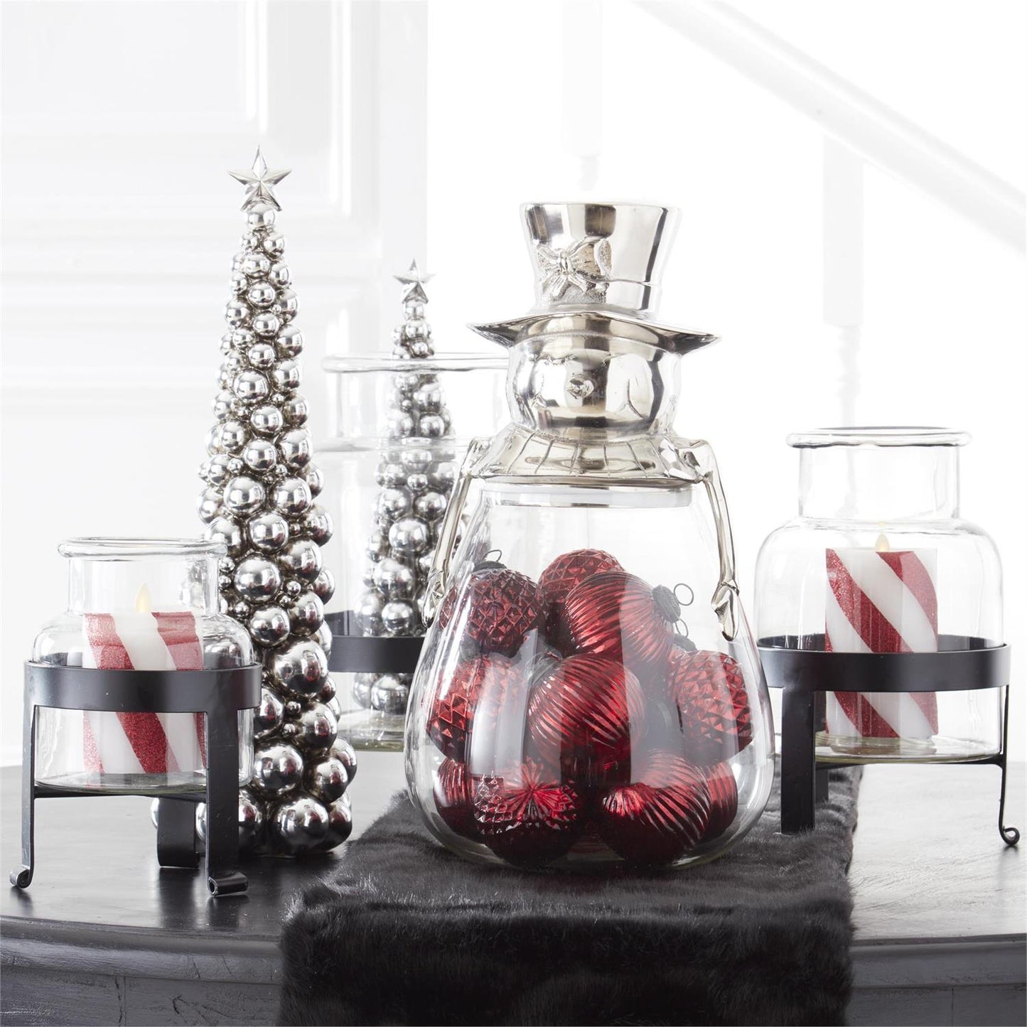 Glass Snowman Canister w/Silver Metal Top