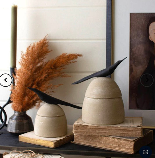 Kalalou Clay Canister w/ Wooden Blackbird Handle LARGE