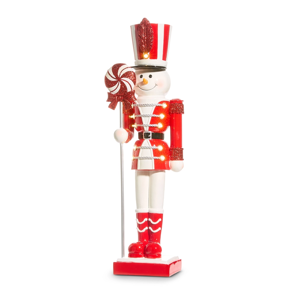 Lighted Peppermint Snowman Nutcracker 25”
