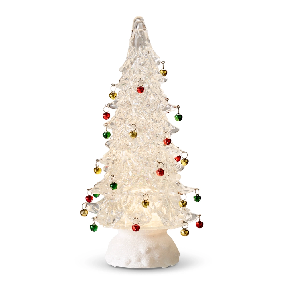Lighted Clear Tree w/Jingle Bells & Swirling Glitter 12”