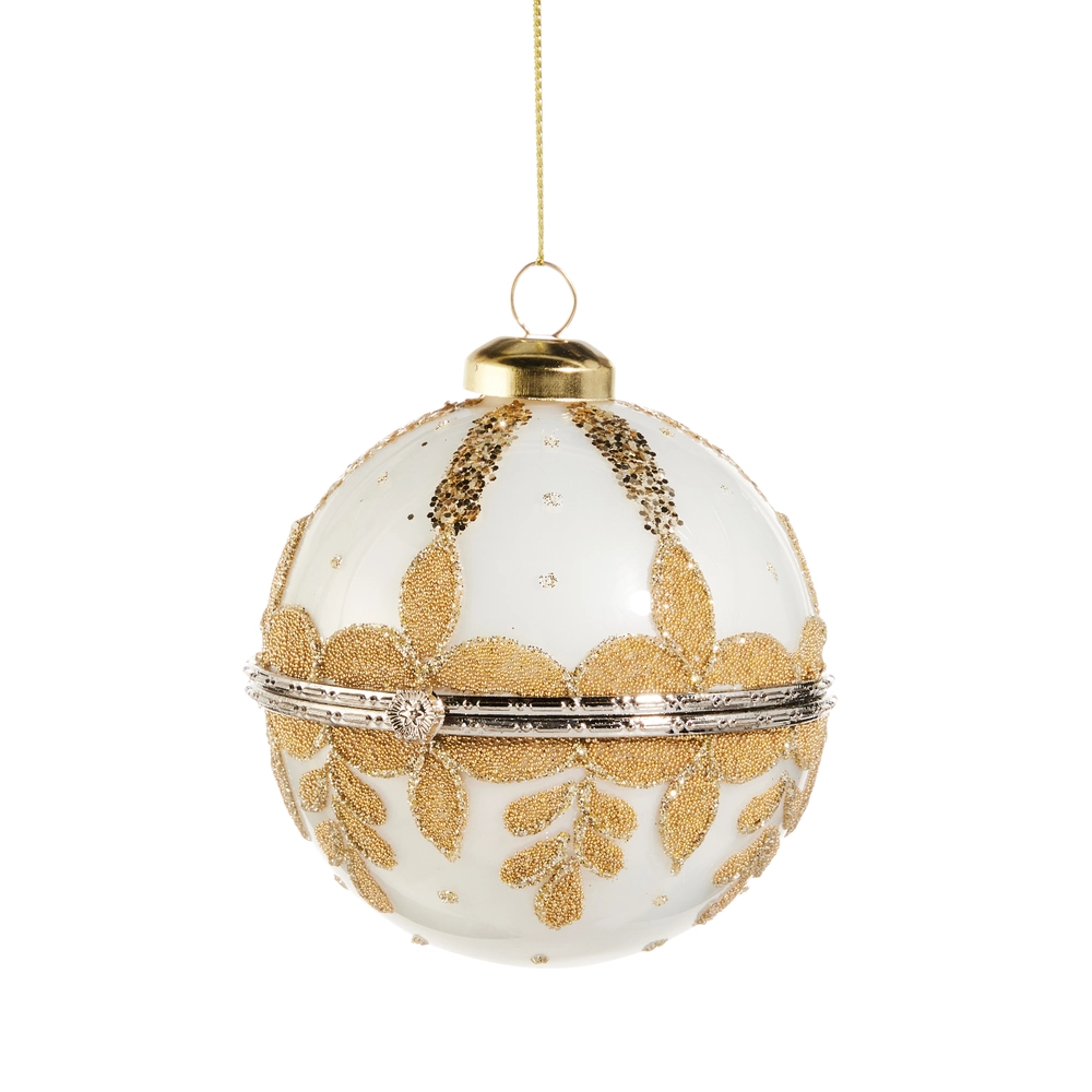 White Round Jewelry Box Ornament 4”