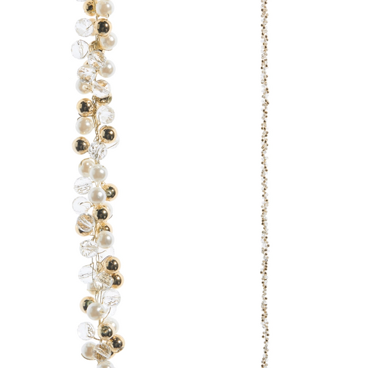 Pearl, Clear, Gold Beaded Garland 5.5 Ft